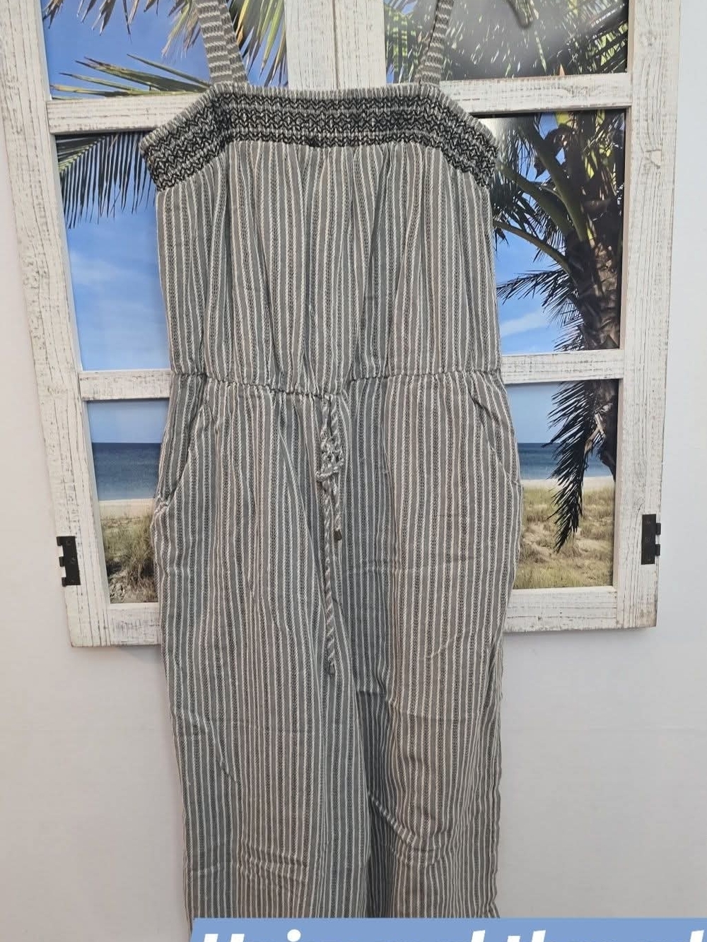 Universal Thread Gray and White Striped Smocked Top